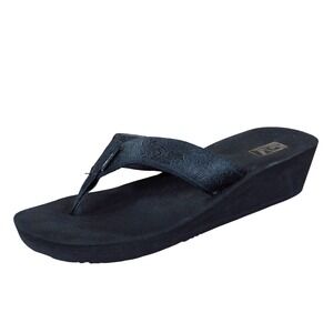 Teva Mush Mandalyn Wedge Ola 2 Women Thong Sandals Size 8 Casual Comfort Black